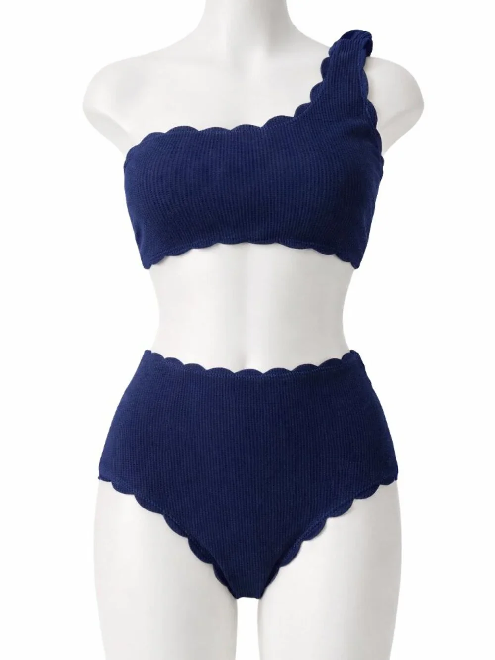 NWT Molybell Navy Blue Ribbed Scalloped Bikini Set Size XL